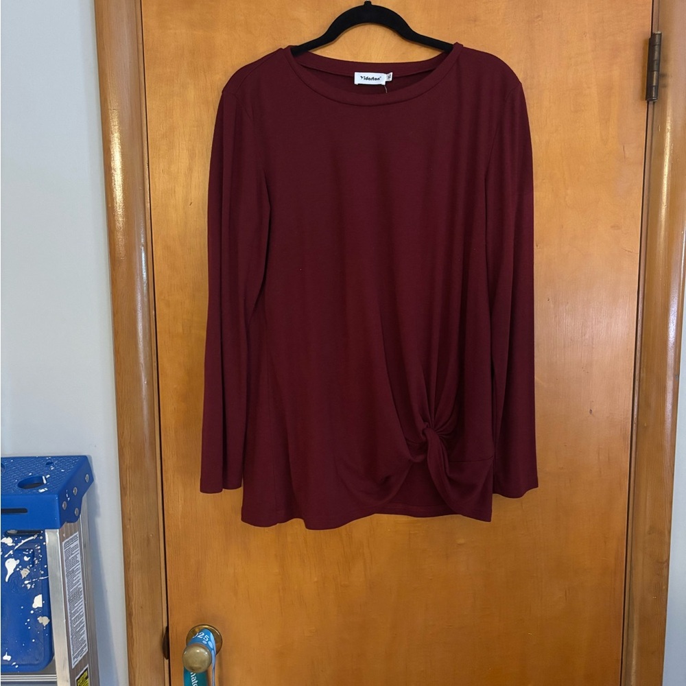 Red Long Sleeve Tie Front Blouse